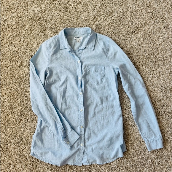 Womens Old Navy Chambray Button-Up Collared Shirt blue Size Small Tall - Picture 8 of 11